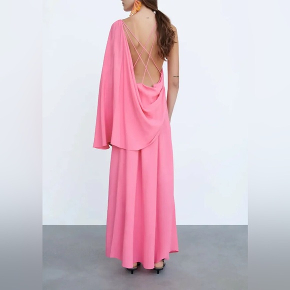 Zara dress cape oversize kimono blogger pink maxi long wedding party summer - Picture 12 of 13